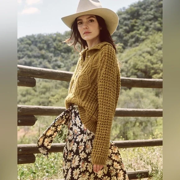NWT The Great The Cozy Cable Pullover in Harvest Gold - Picture 2 of 6
